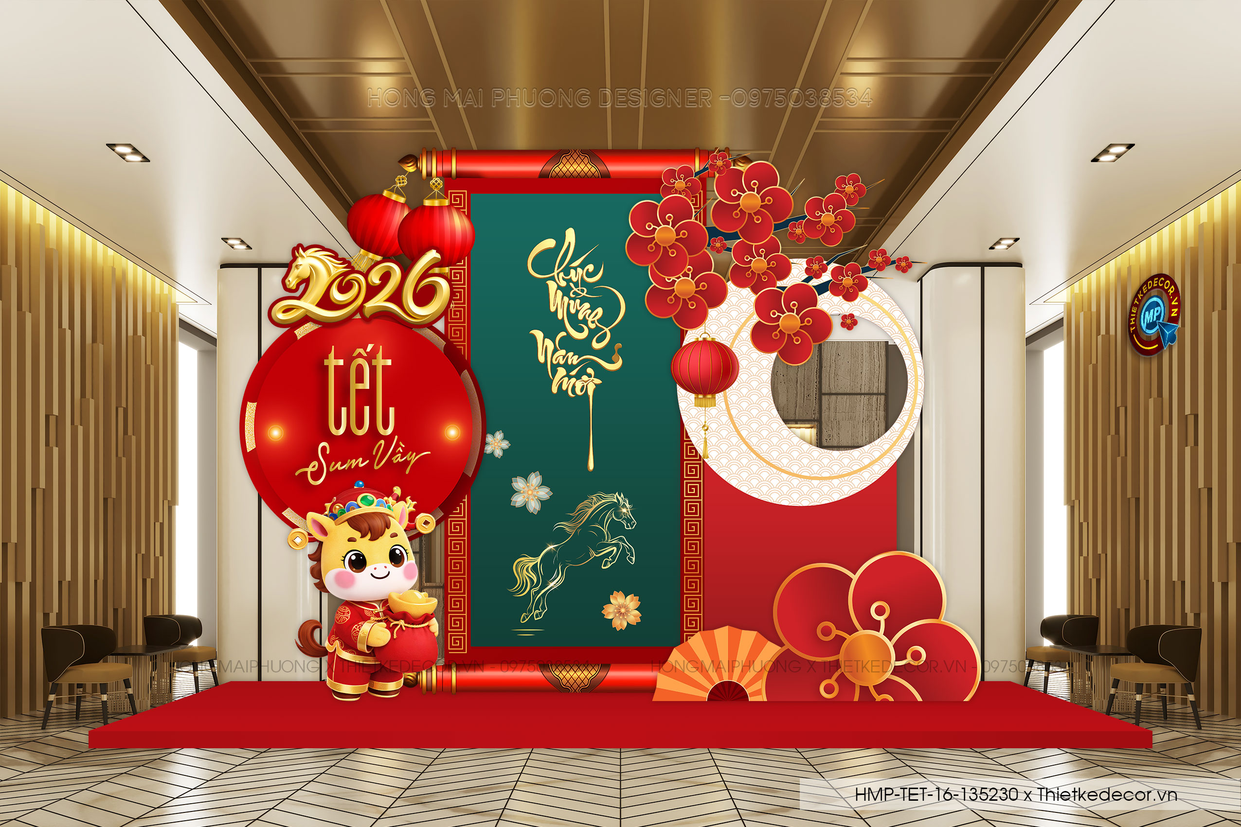 File thiết kế trang trí Tết 2026 Xuân Bính Ngọ. Backdrop checkin Tết.